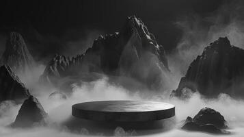 black Empty podium Blank product shelf standing backdrop. 3D rendering. High quality photo