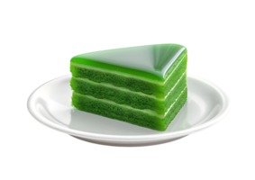 Green pandan cake slice with layers. Isolated on a transparent background png