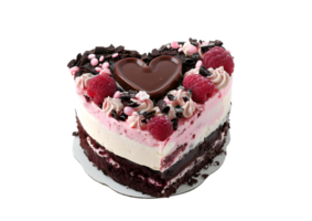 Heart-shaped cake with berry decorations. Isolated on a transparent background. png