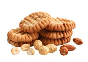 Stack of assorted cookies with nuts. Isolated on a transparent background png