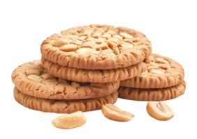 Stack of peanut butter cookies with peanuts. Isolated on a transparent background png