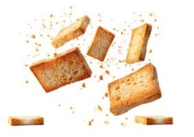 Wheat crackers broken into pieces. Isolated on a transparent background png