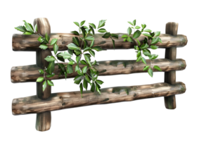 Wooden garden fence with plants and greenery. Isolated on a transparent background. png