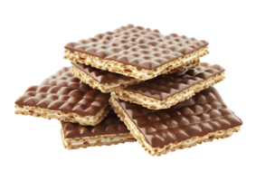 Chocolate wafer sticks stacked neatly. Isolated on a transparent background png