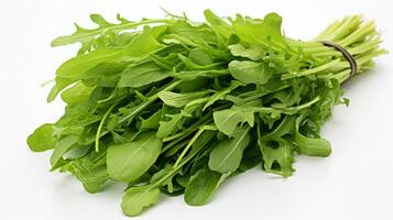 Fresh Arugula Leaves on a white background photo