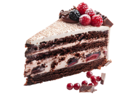 Slice of cranberry cake with berries. Isolated on a transparent background png