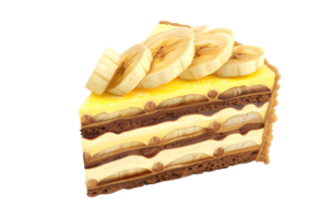 Banana layered cake with creamy filling. Isolated on transparent background. png