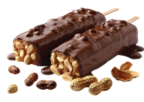 Chocolate and caramel granola bars with nuts. Isolated on a transparent background png
