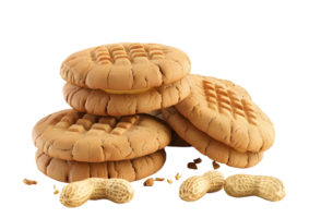 Stack of peanut butter cookies with peanuts. Isolated on a transparent background png