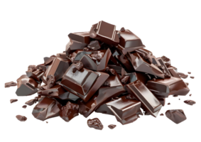 Pile of dark chocolate chunks and pieces. Isolated on a transparent background png