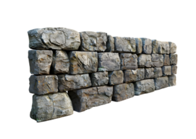 Digital Render of Stone Wall with Rough Texture for Architectural and Design Projects isolated on transparent background. png