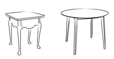 Tables outline, silhouette sketch, front view vector
