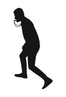 Referee during the game, blowing the whistle, black silhouette vector