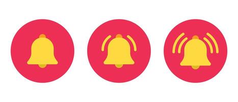 Ring bell icon set in flat style. Alert sign symbol on circle background vector