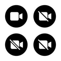 call and camera off icon set on black circle. Enable and disable cam concept vector