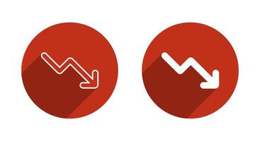 Zigzag down arrow icon with long shadow. Decrease arrows concept vector