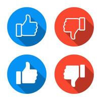 Like and dislike icon with long shadow. Thumb up and down in flat design vector