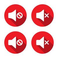 No sound, mute speaker icon set with long shadow vector
