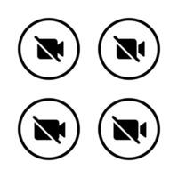 camera off icon set on circle line. Disable cam concept vector