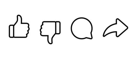 Like, dislike, comment, and share icon in line style. Social media elements vector