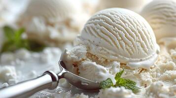 Close up Shot of an Ice Cream Scooper in Soft Natural Lighting on Isolated White Background photo