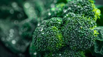 Glistening Broccoli Floret with Textured Dark Background photo