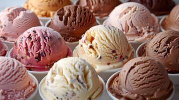 Variety of Delectable Ice Cream Scoops Displayed in a Parlor with Natural Lighting photo