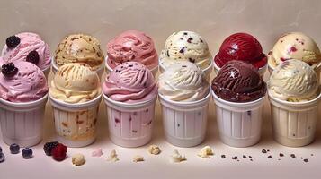 Assortment of Delectable Ice Cream Flavors in a Cozy Parlor Setting with Diffused Natural Lighting photo