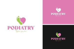 Foot with a heart shape incorporated into the arch logo design, representing care and compassion for foot health. illustration template idea vector
