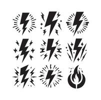 Lightning bolt icon set silhouette vector