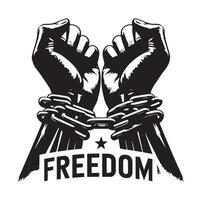 A pair of hands chained to a chain with the text words freedom illustration vector