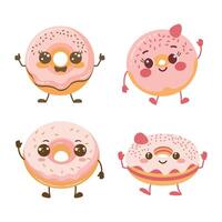 Cute Pink Strawberry Donuts Cartoon Character with Happy Expression vector