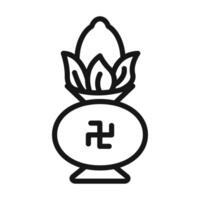 Kalash with coconut icon Black line art vector