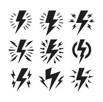 Lightning bolt icon set silhouette vector