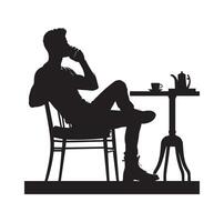 A man sitting at a table talking on a cell phone silhouette black vector