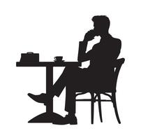 A man sitting at a table talking on a cell phone silhouette black vector