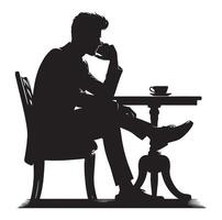 A man sitting at a table talking on a cell phone silhouette black vector