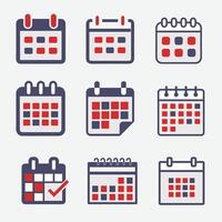 Calendar icon set illustration. Calendar sign and symbol. Schedule icon symbol with color dark blue and red isolated. vector
