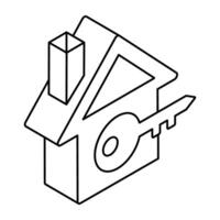 Conceptual flat design icon of home key vector
