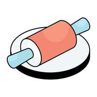 A colored design icon of rolling pin and board vector