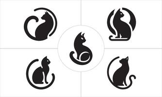 Set of Silhouette Cat Logo Design Icon Symbol Illustration vector