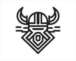 Lines Viking Head Logo Design Icon Symbol Template. vector