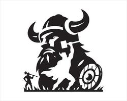 a viking with a hammer and shield is depicted in a silhouette vector