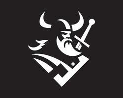 a viking with a sword and horns on a black background vector