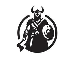 a viking with a spear and axe in his hand vector