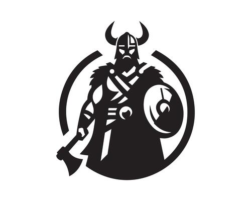 a viking with a spear and axe in his hand