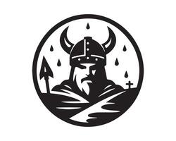viking warrior with spear and shield in circle vector