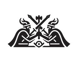 two men with swords and axes are holding hands vector