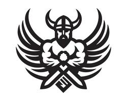 un vikingo guerrero con alas y un espada vector