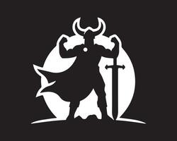 a black and white logo of a man with a sword vector